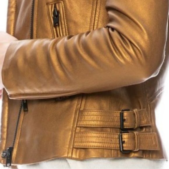 NWT IRO Lambskin metallic gold Leather Moto Jacket FR 34 - Picture 7 of 14